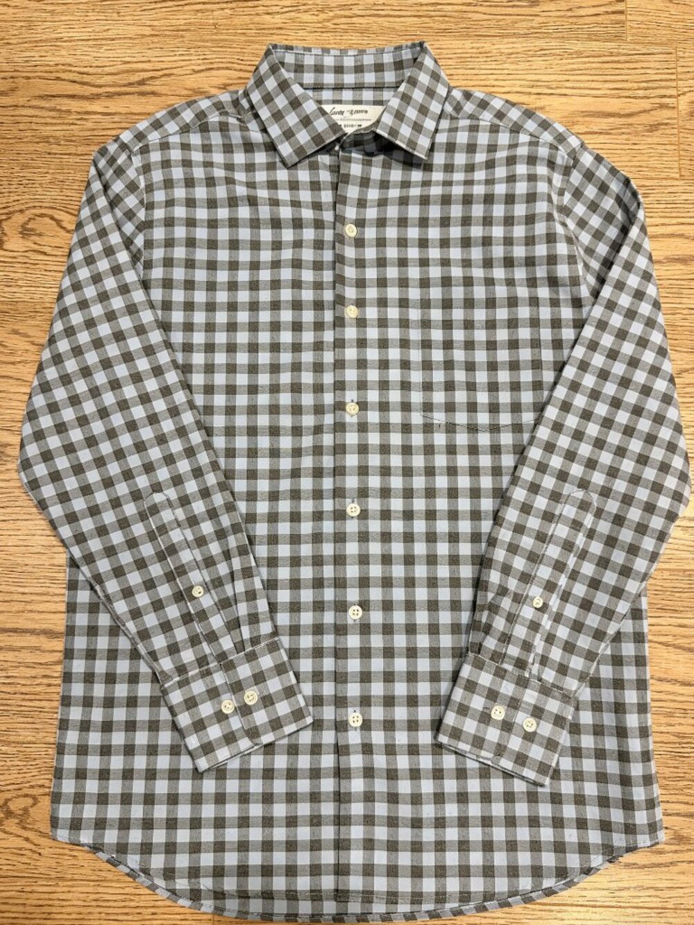 Men's Peter Millar Summer Comfort Button Up Checkered Blue Long Sleeve Med Slim